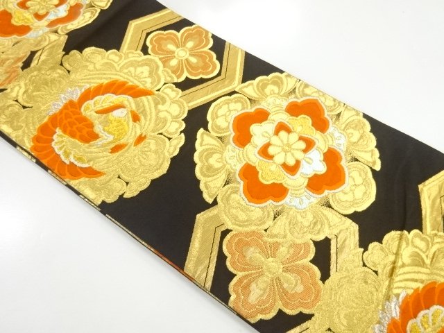 JAPANESE KIMONO / ANTIQUE FUKURO OBI / SILK / WOVEN FLOWER & BIRD
